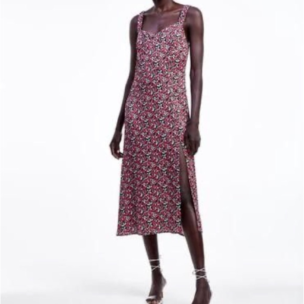 NWT Zara Floral Long Dress with Slit